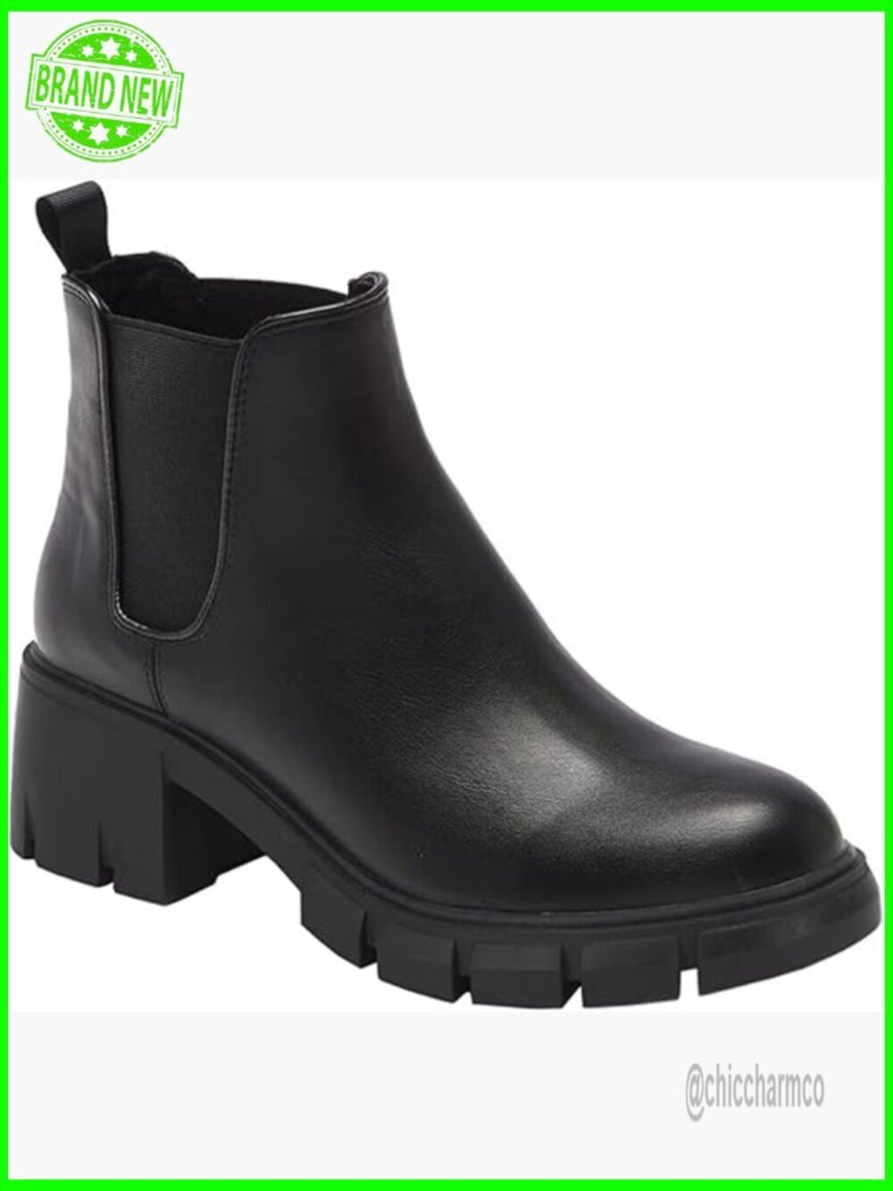 Womens Lug Sole Platform Ankle Booties Chelsea Slip on Chunky Block Heel Combat